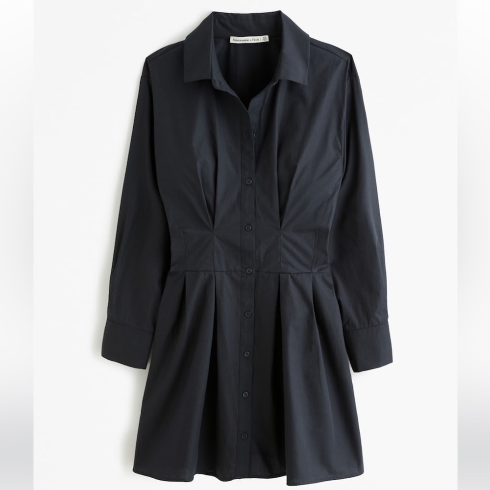 NWT Abercrombie & Fitch Black Long Sleeve Poplin Shirt Dress